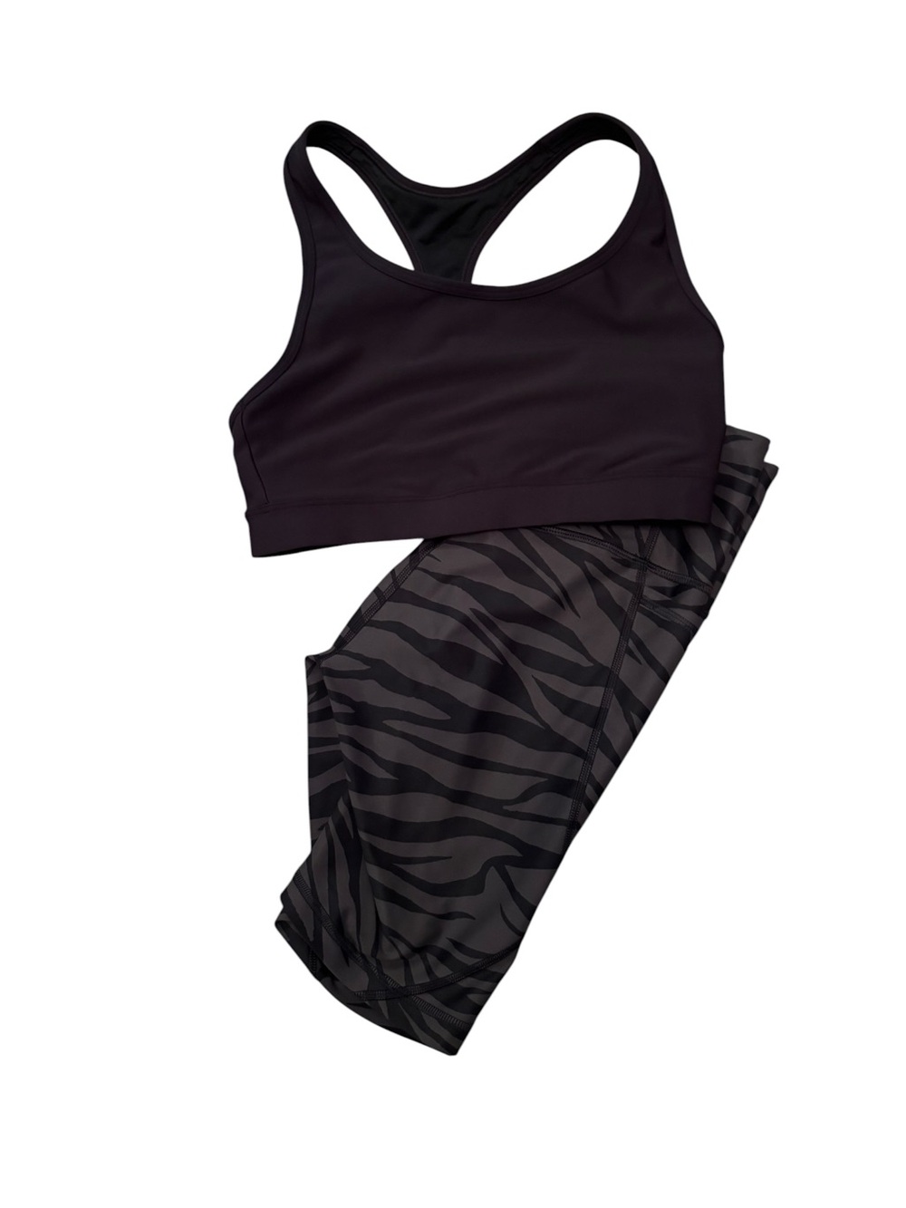 Old‎ Navy Black Racerback Sports Bra with Black Zebra-Print Shorts - Size Small